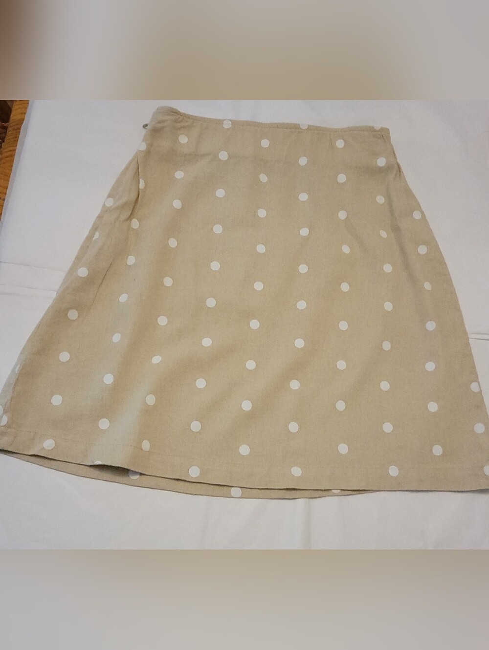 Old Navy Beige A-Line Skirt with White Polka Dots